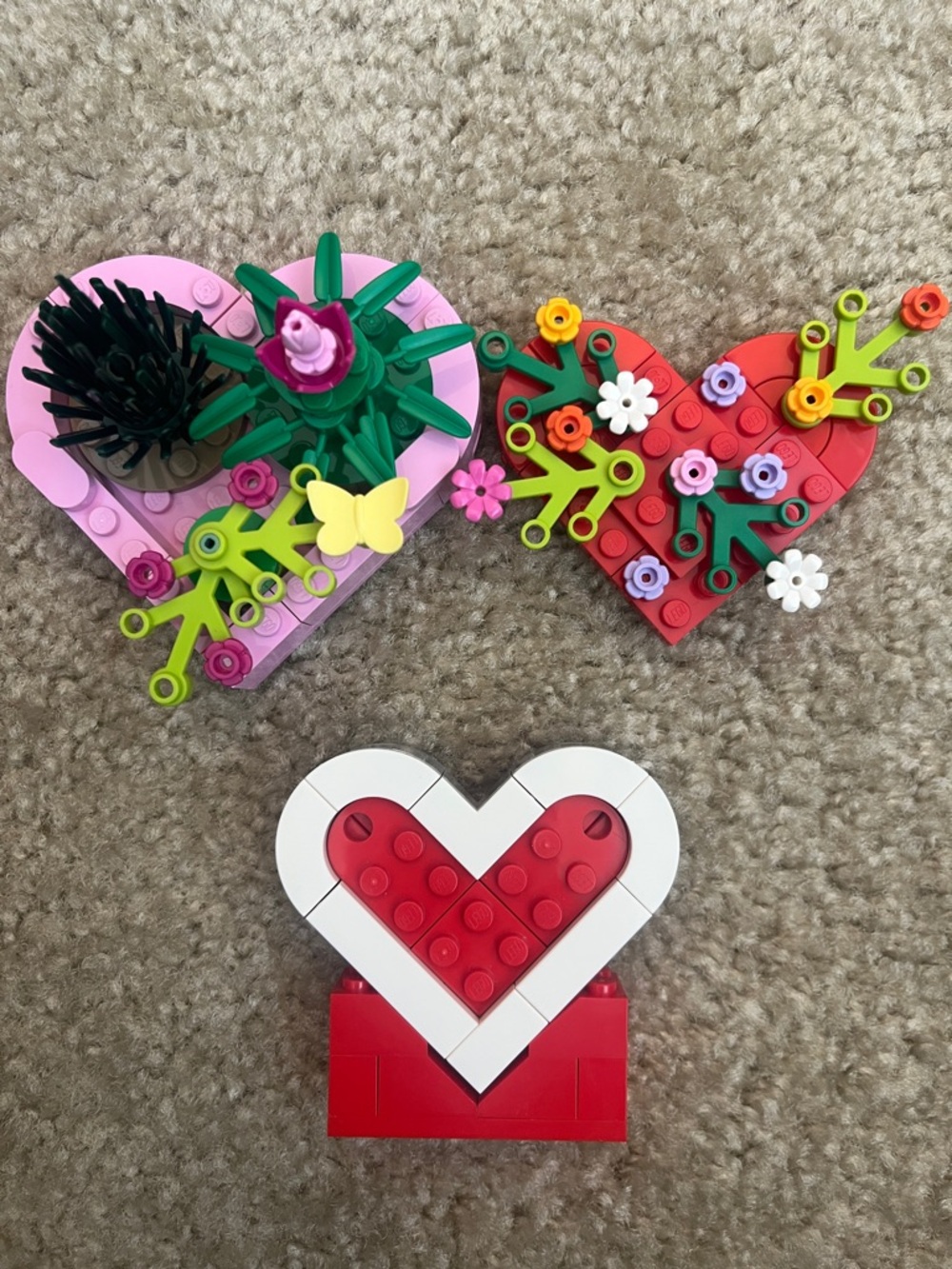 Lego Valentine Heart Floral Builds - Pink, Red, White